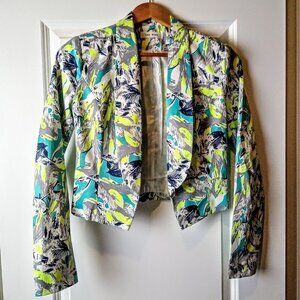 Lac Bleu Lime Turquoise Print Cropped Cotton Jacket